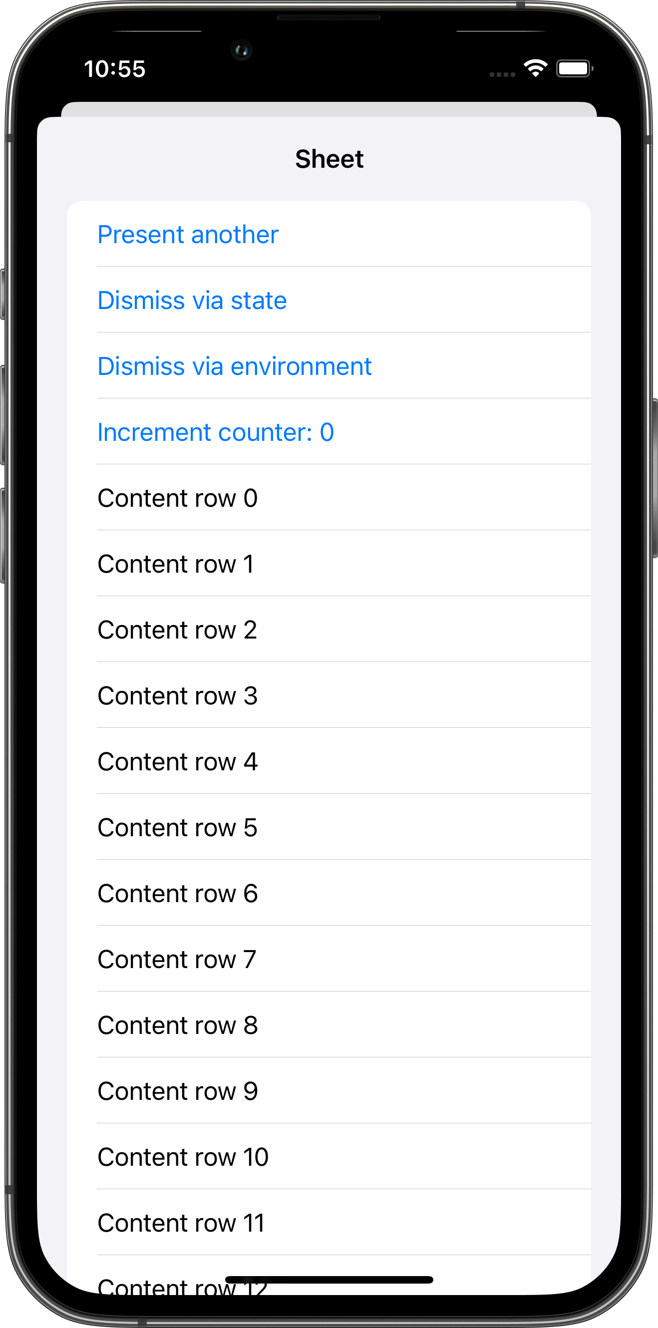 iPhone screenshot for Sheet component (light mode)