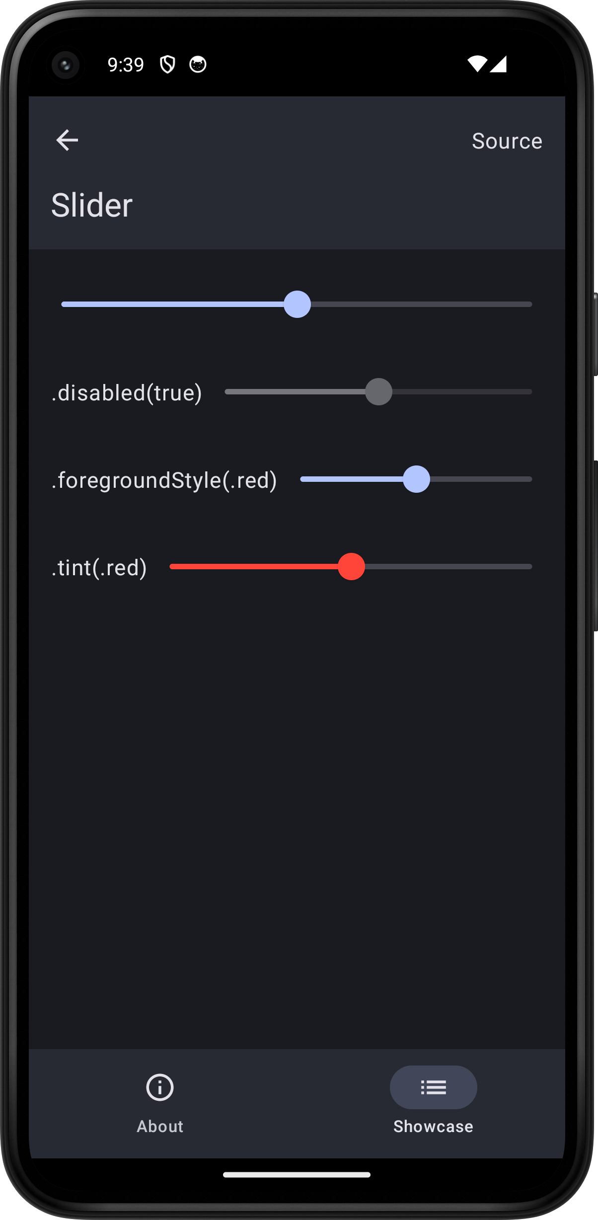 Android screenshot for Slider component (dark mode)