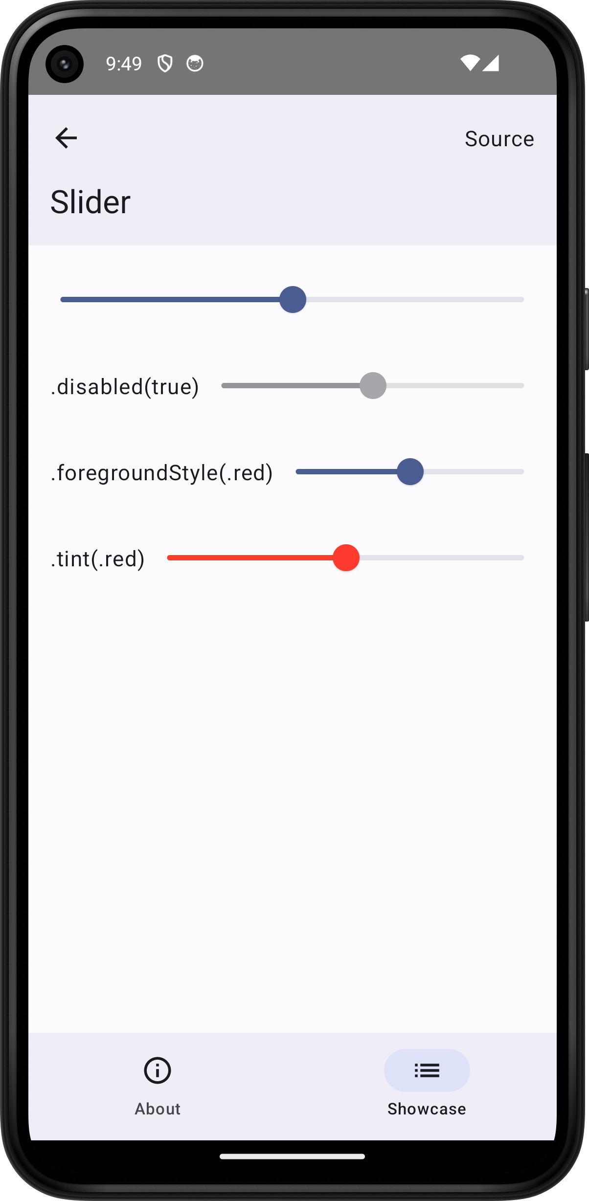 Android screenshot for Slider component (light mode)