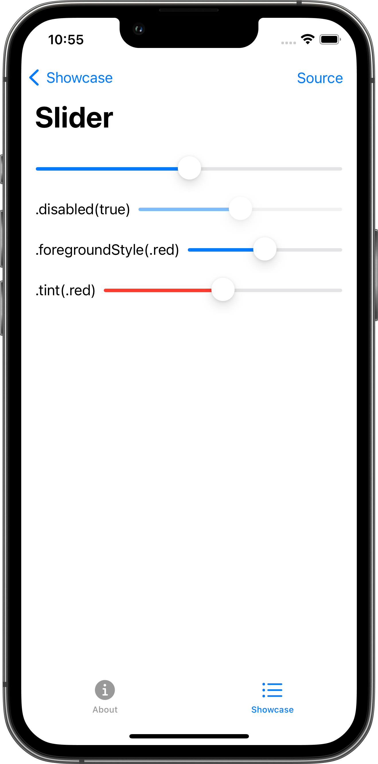 iPhone screenshot for Slider component (light mode)