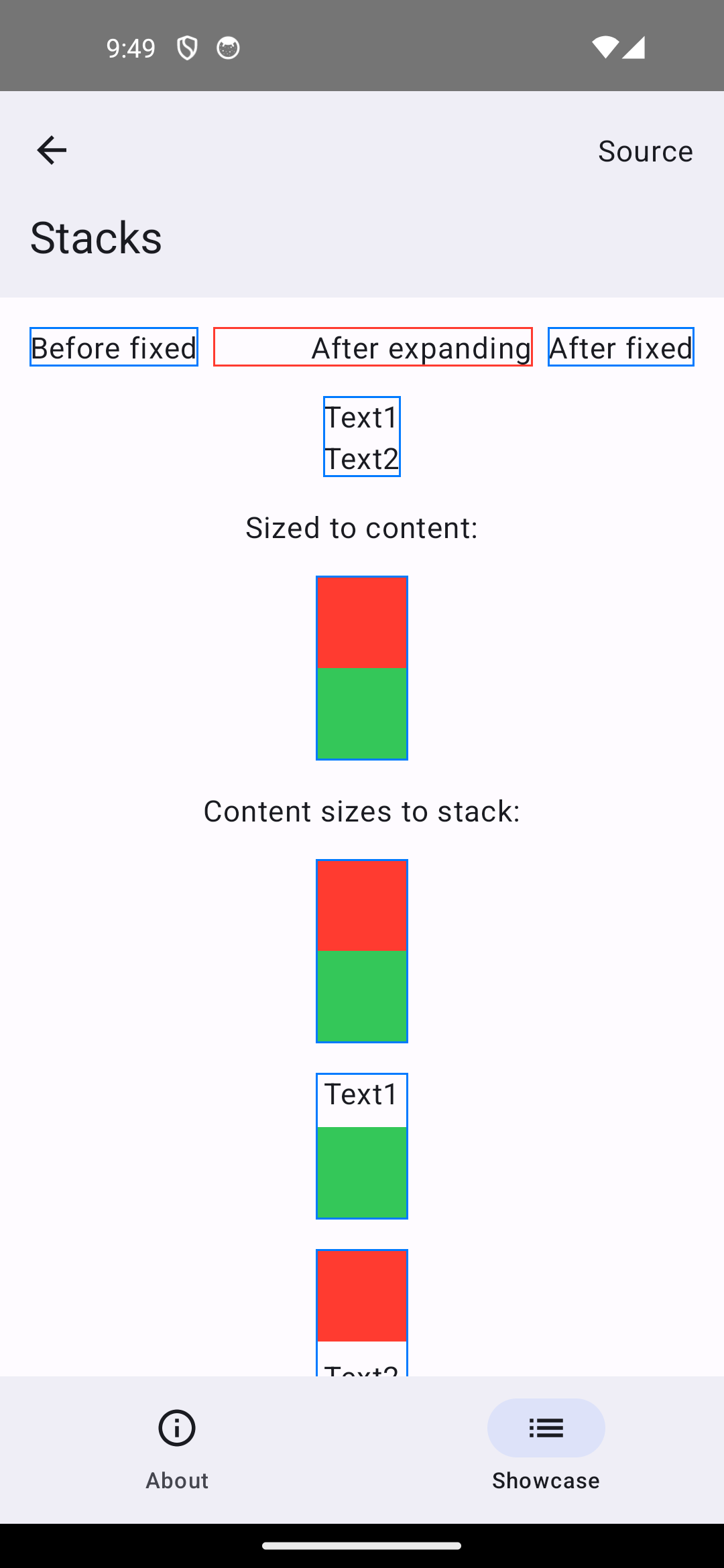 Android screenshot for Stack component (light mode)