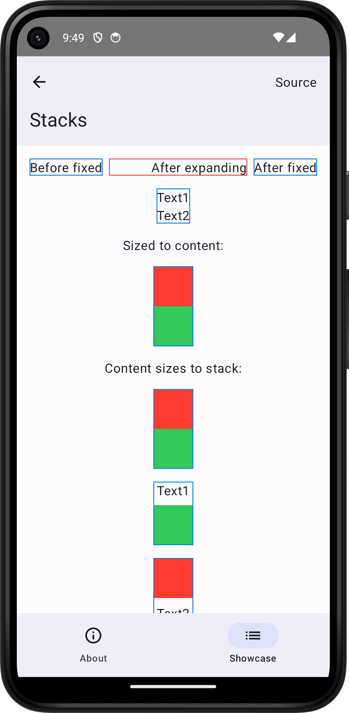 Android screenshot for Stack component (light mode)