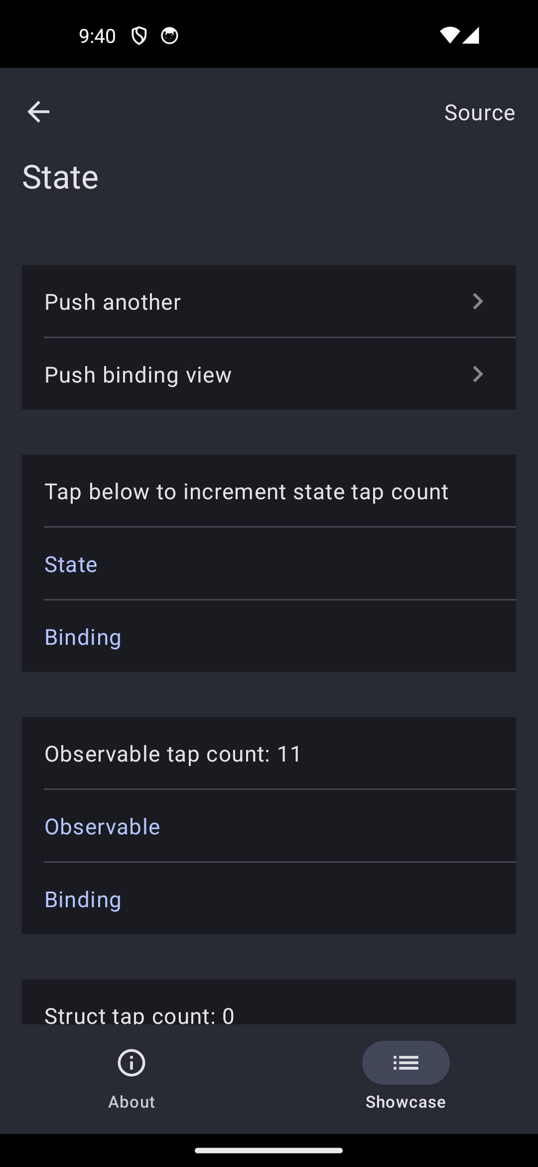 Android screenshot for State component (dark mode)