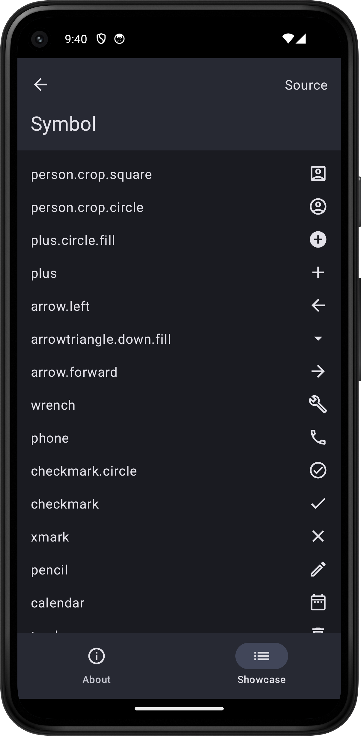 Android screenshot for Symbol component (dark mode)