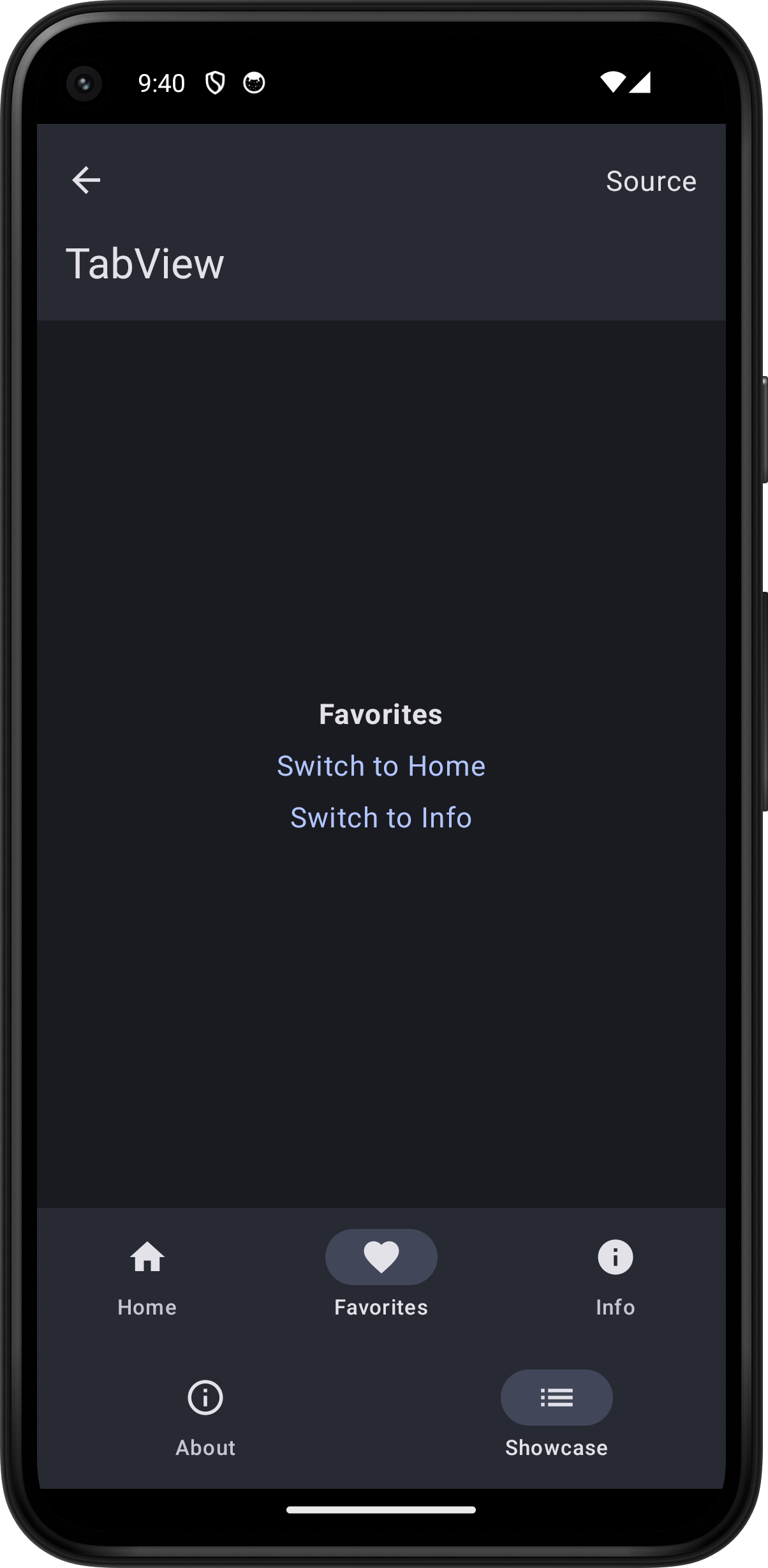 Android screenshot for TabView component (dark mode)