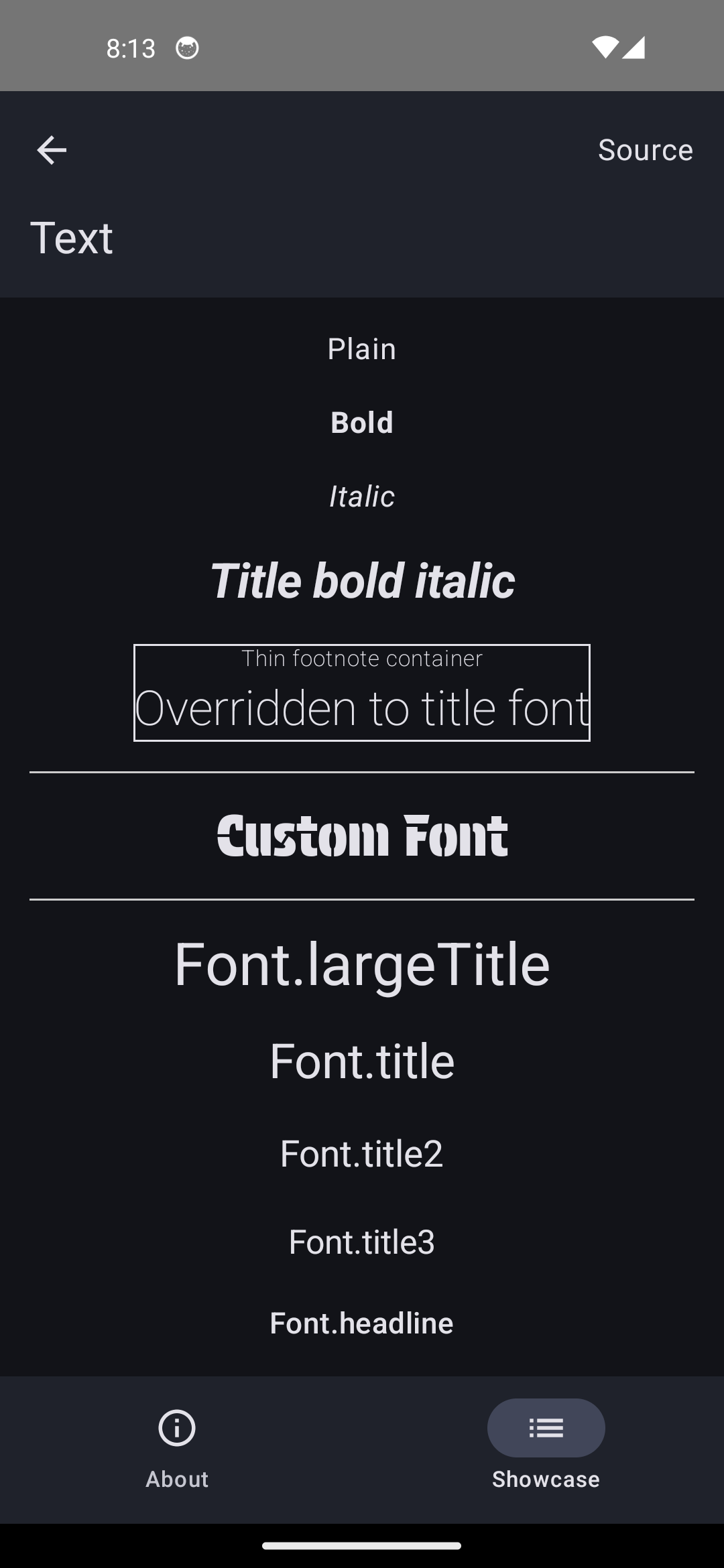 Android screenshot for Text component (dark mode)