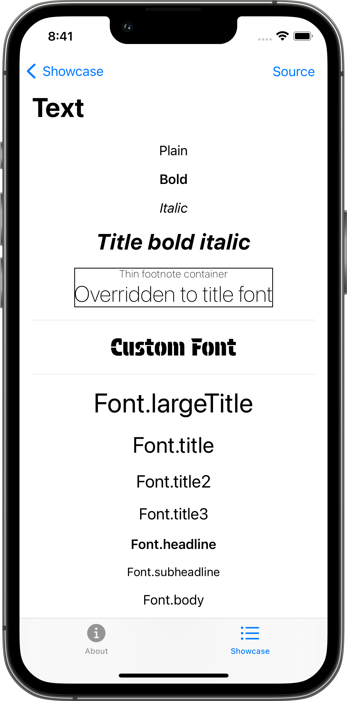 iPhone screenshot for Text component (light mode)