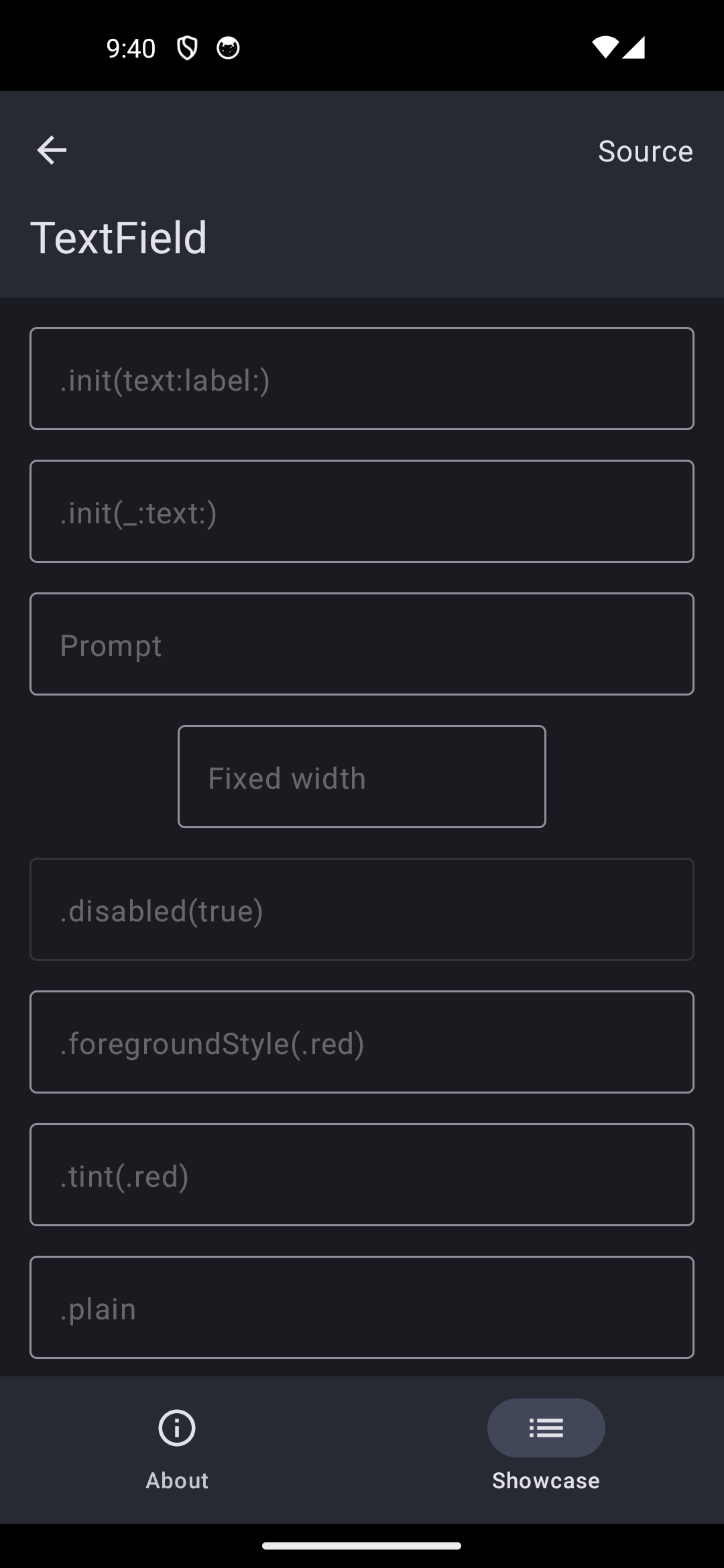 Android screenshot for TextField component (dark mode)