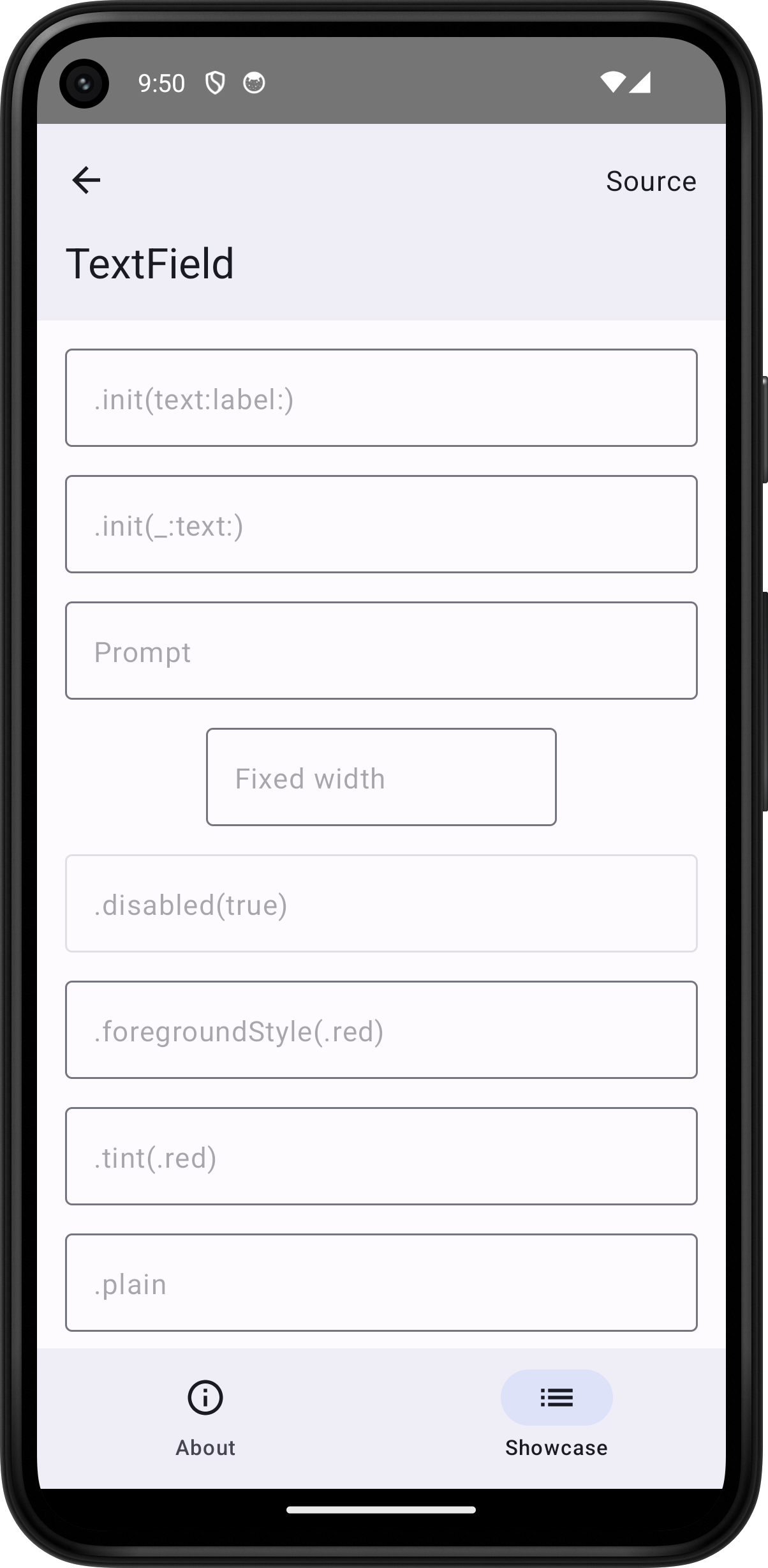 Android screenshot for TextField component (light mode)