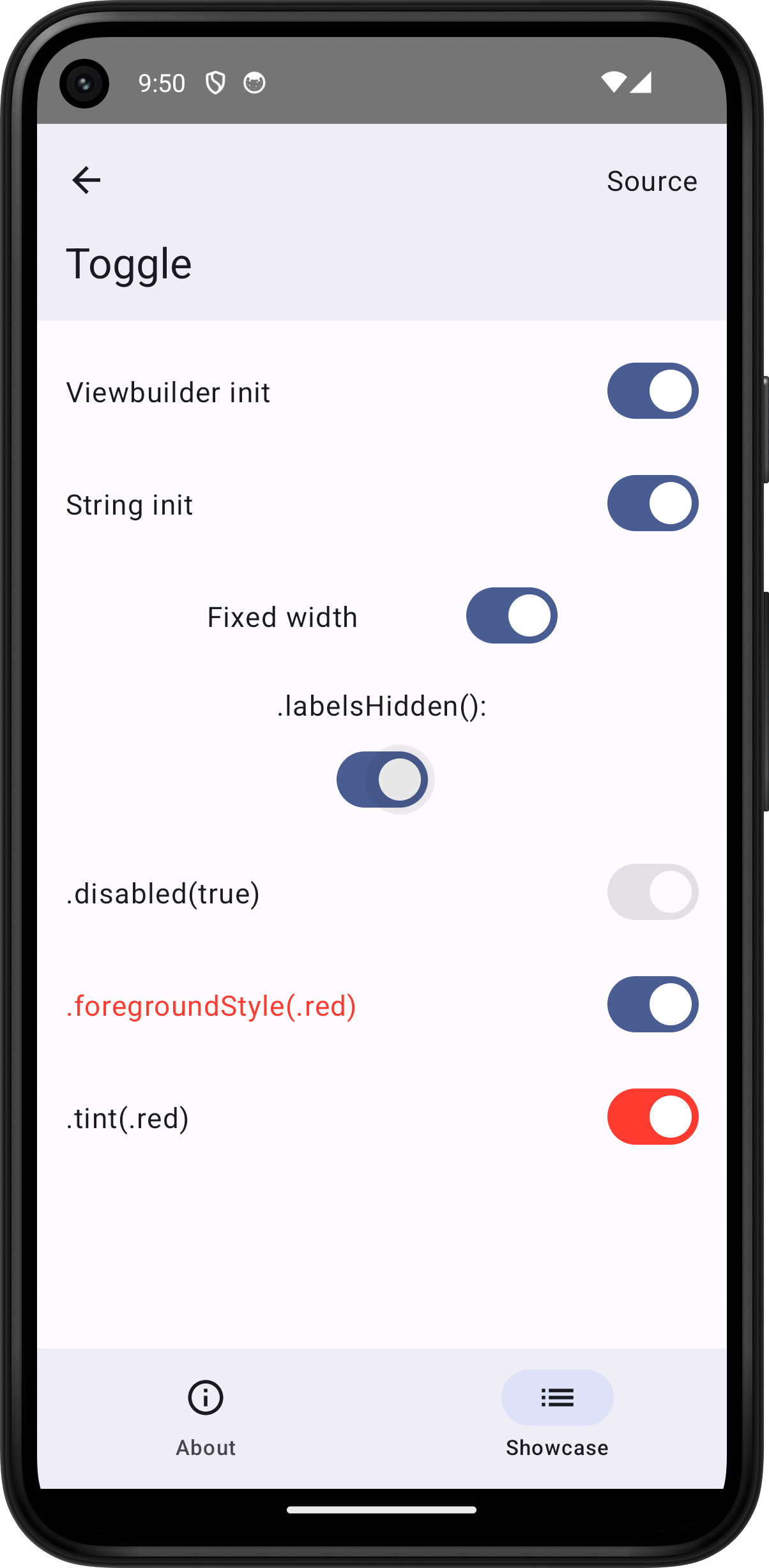 Android screenshot for Toggle component (light mode)