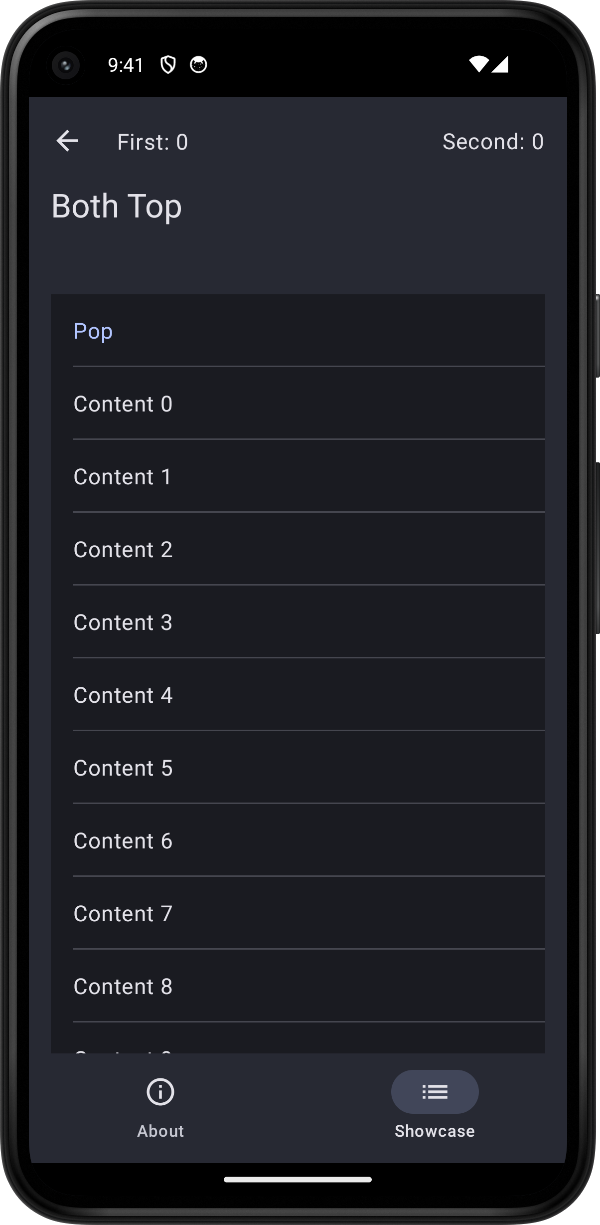 Android screenshot for Toolbar component (dark mode)