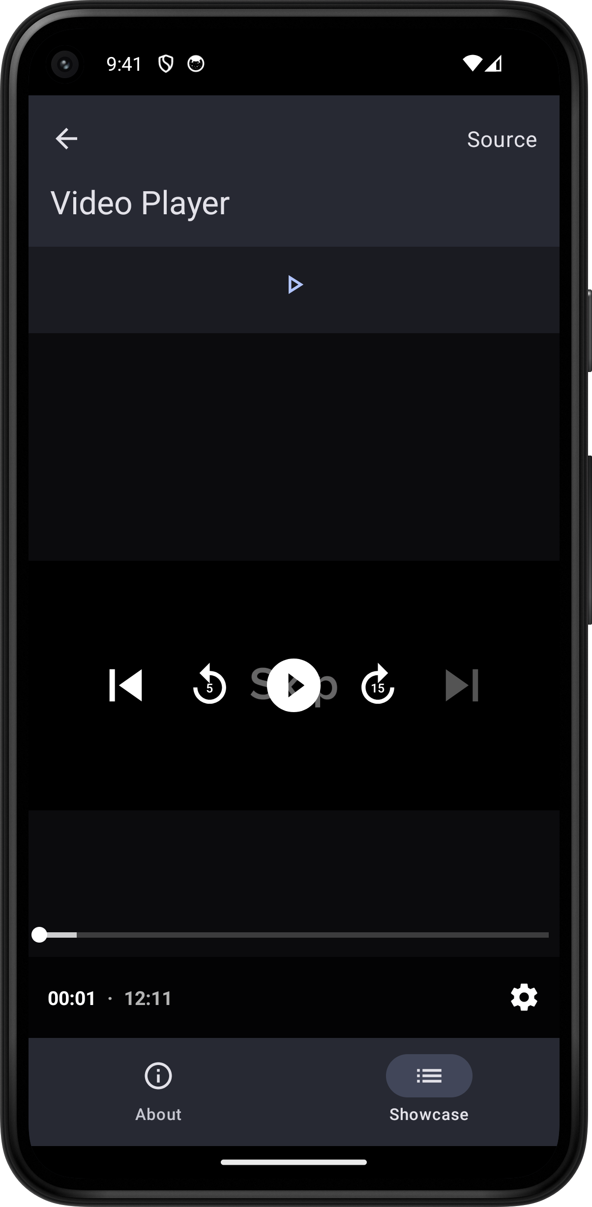 Android screenshot for VideoPlayer component (dark mode)
