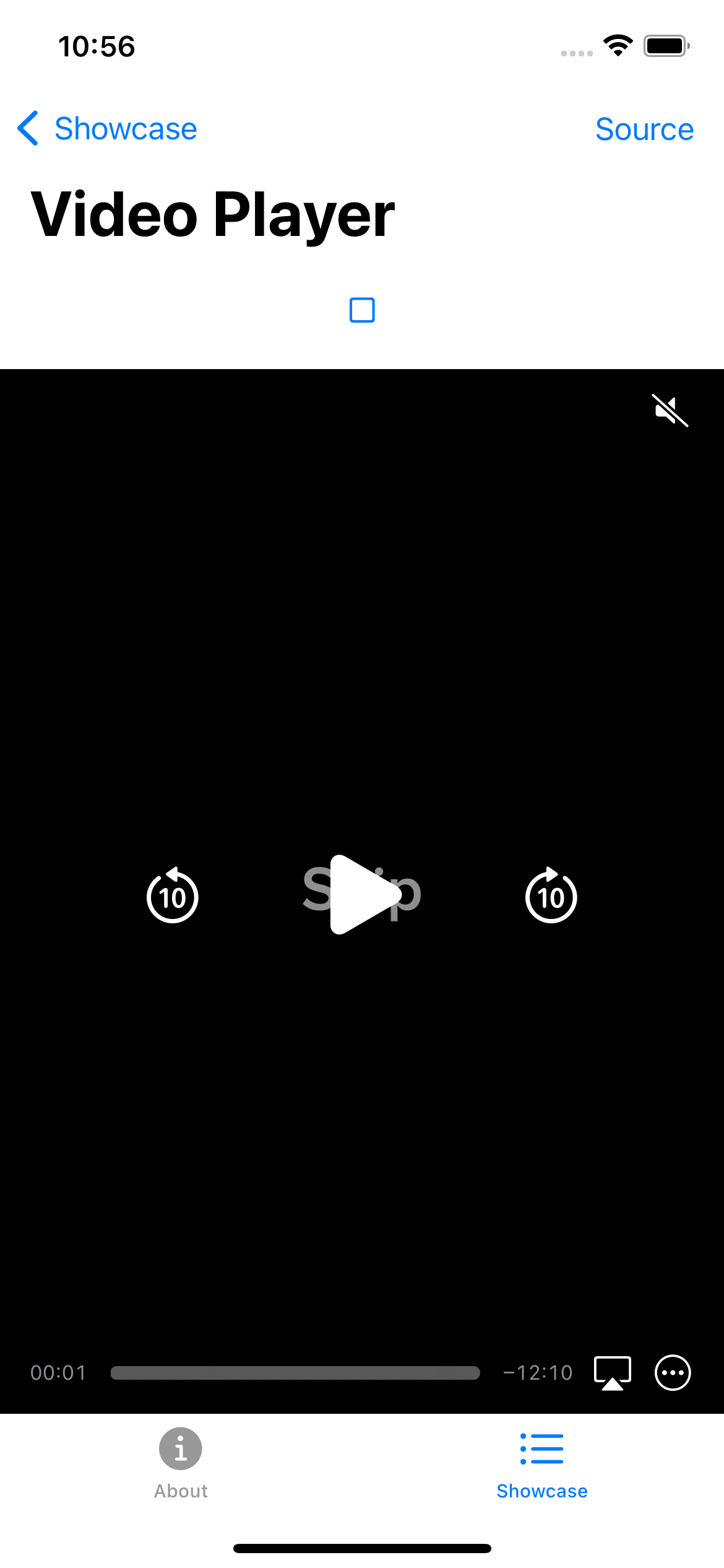 iPhone screenshot for VideoPlayer component (light mode)