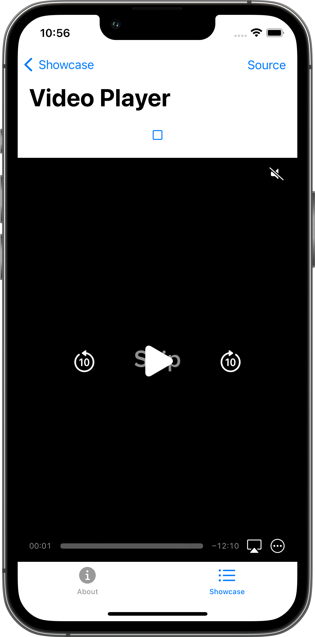 iPhone screenshot for VideoPlayer component (light mode)