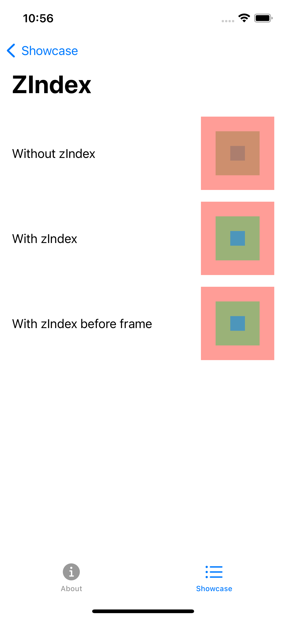 iPhone screenshot for ZIndex component (light mode)