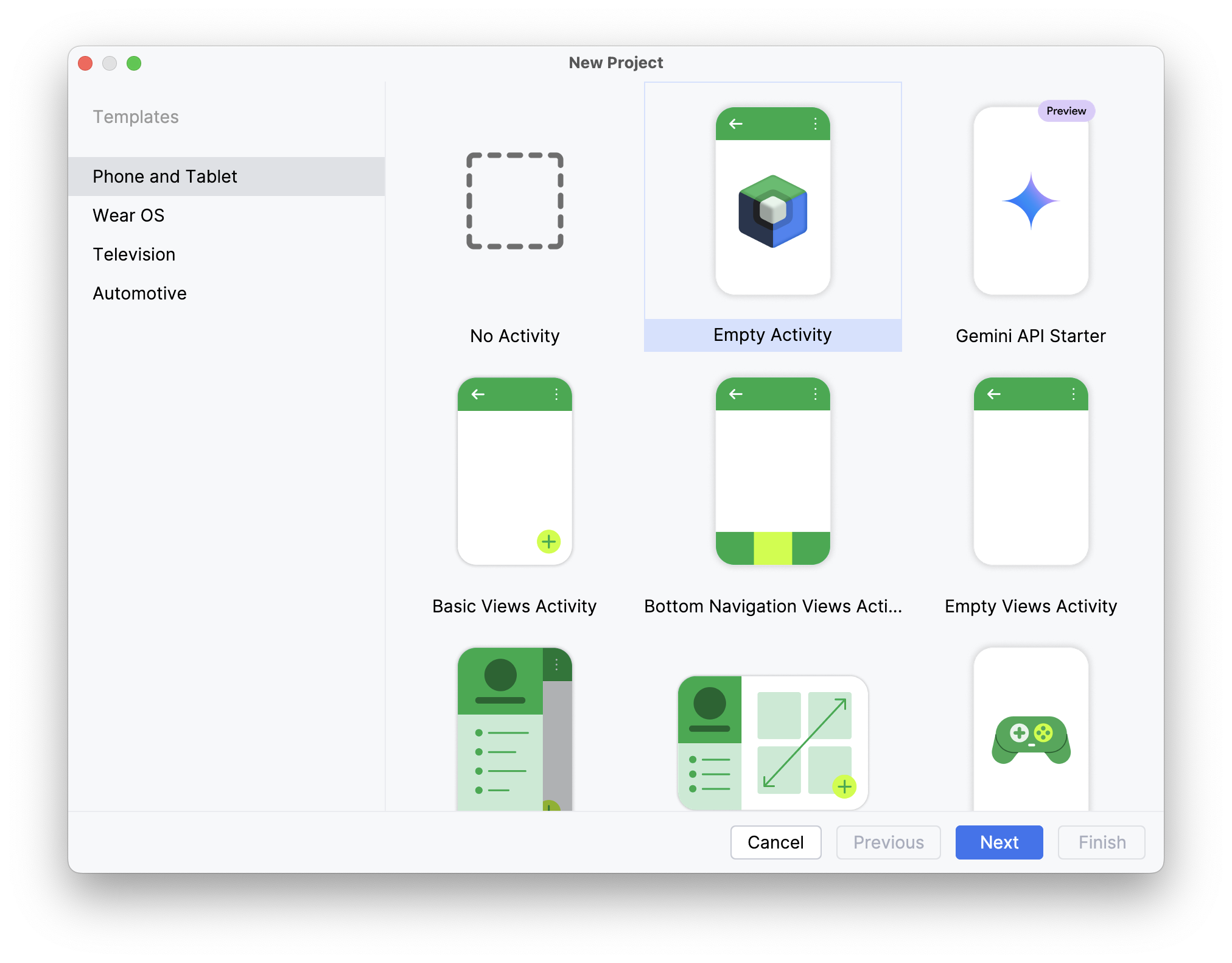 Creating a new app project in Android Studio