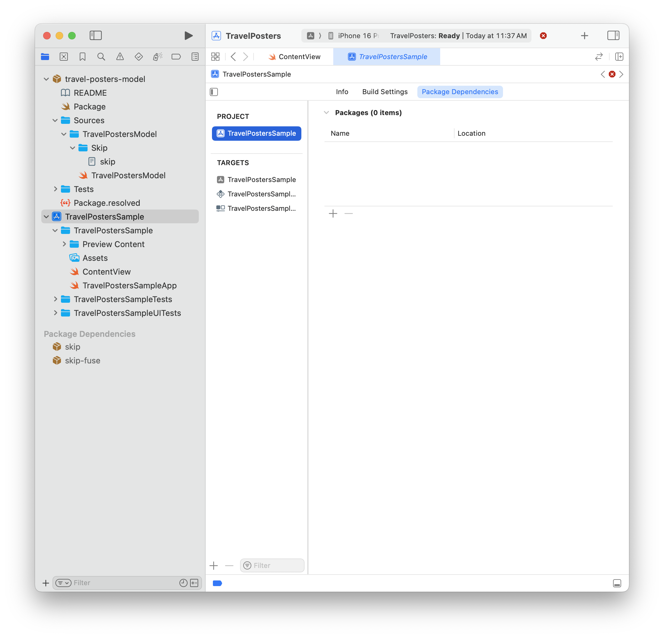 Adding a package dependency in Xcode