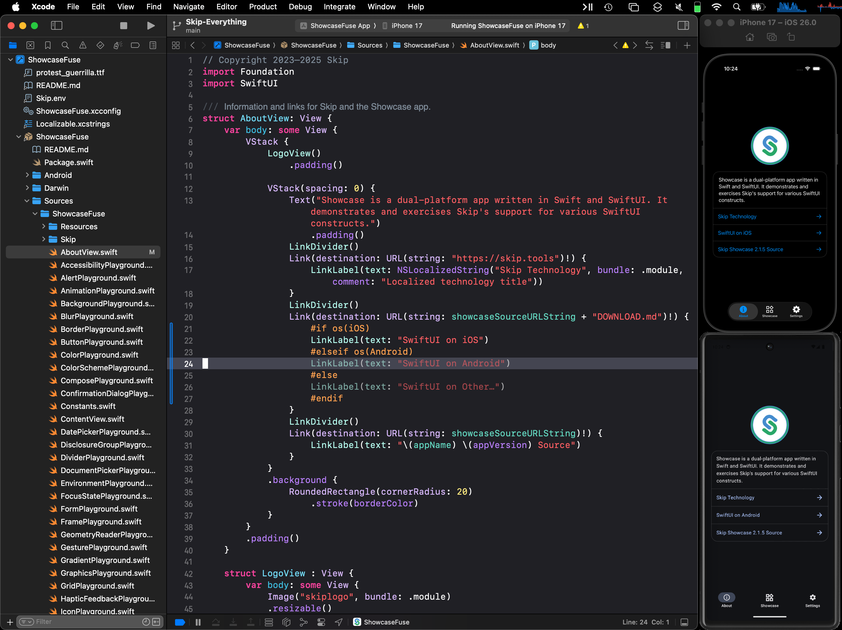 Screenshot of Skip Showcase native app