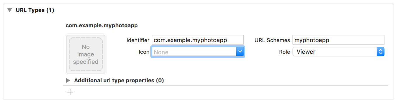 Xcode screenshot of adding a custom URL scheme